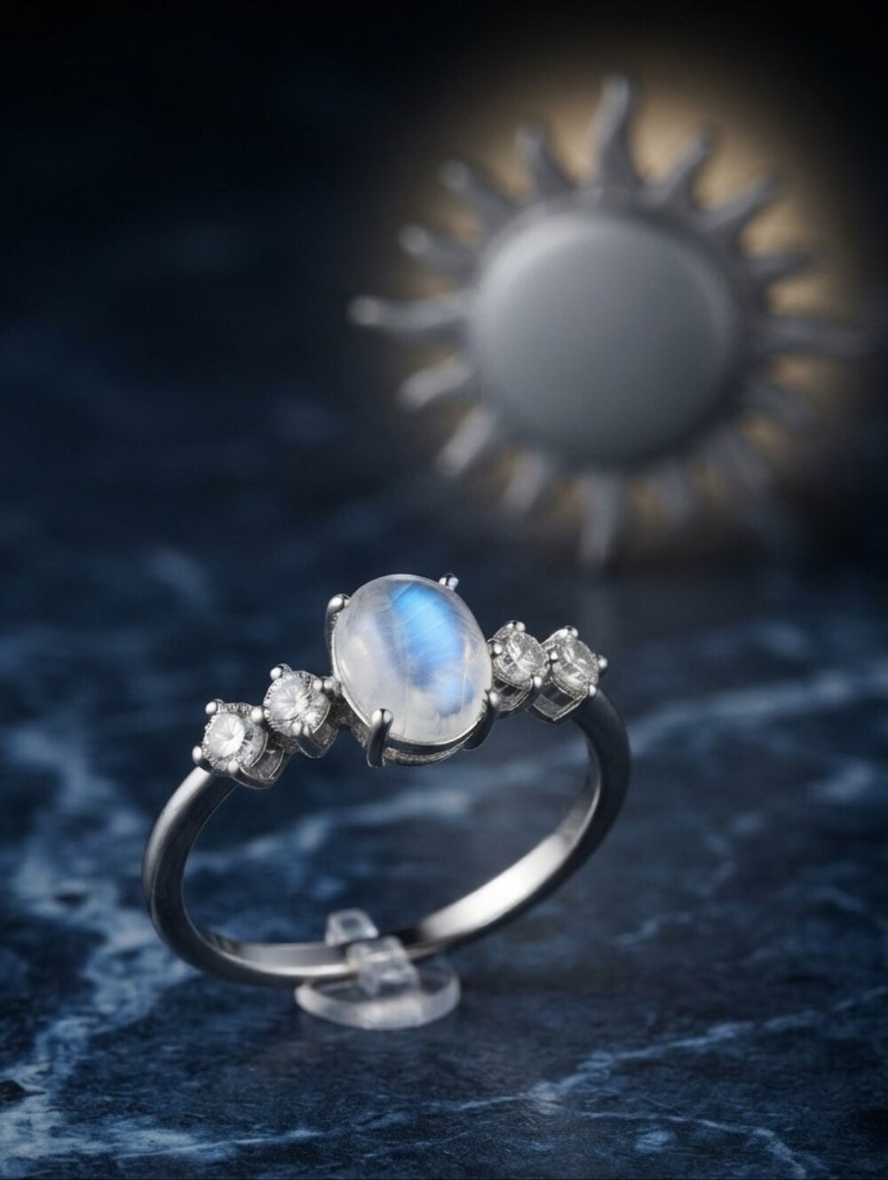 925 Sterling Silver Genuine Moonstone Oval Cabochon Ring Celestial Size 10